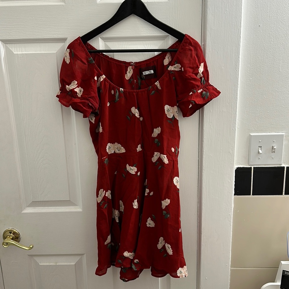 Reformation Red Floral Print Mini Dress